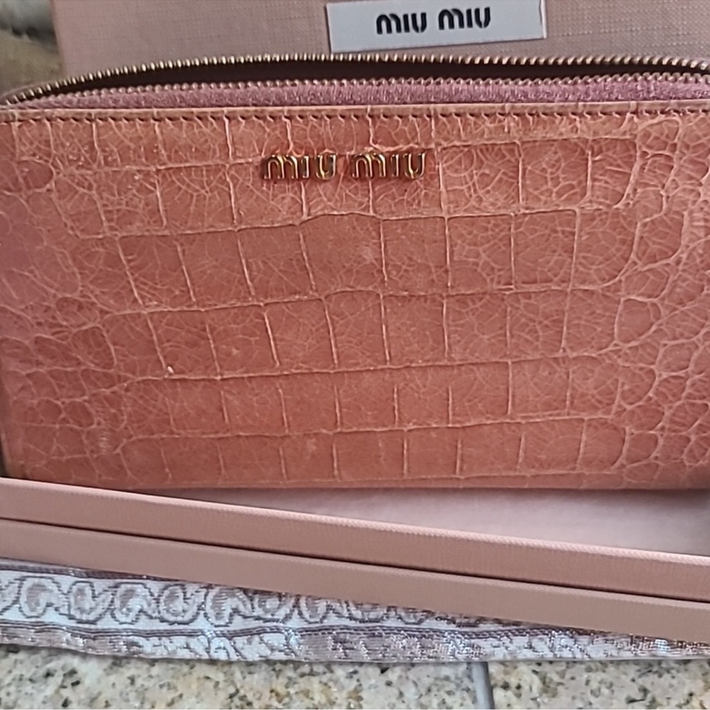 Miu Miu Zip Around Wallet Croc Embossed Leather V… - image 7